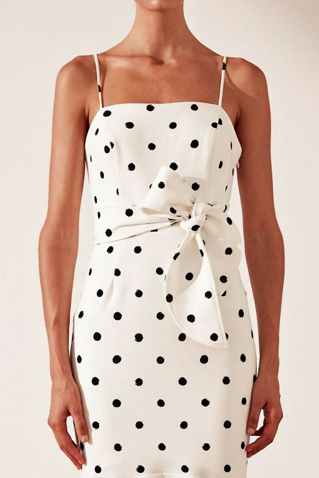 Shona Joy Abigail Trumpet Midi Black & White Polka Dot Size 8 - 8 / Multi - Dresses