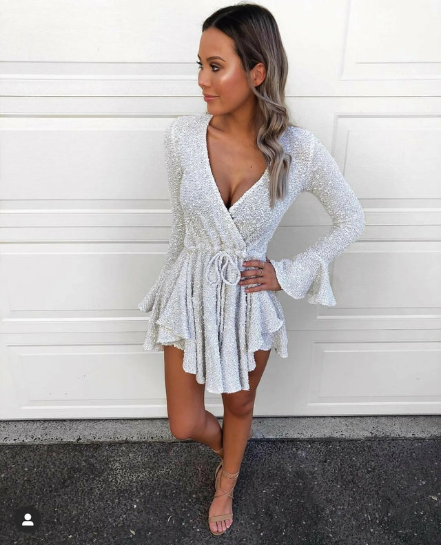 Shona Joy Aimee Frill Cuff Drawstring Dress - 6 / Gray - Dresses