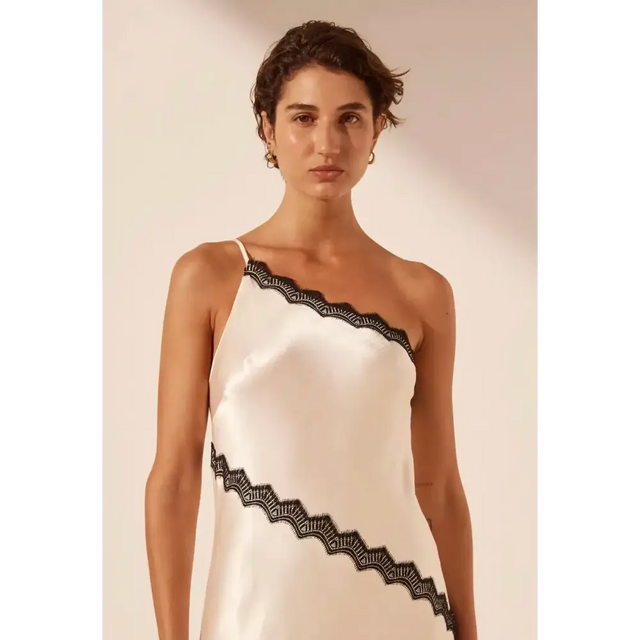 Shona Joy Camille Lace Asymmetrical Maxi Dress in Cream/Black Size 10 - 10 / Multi - Dresses