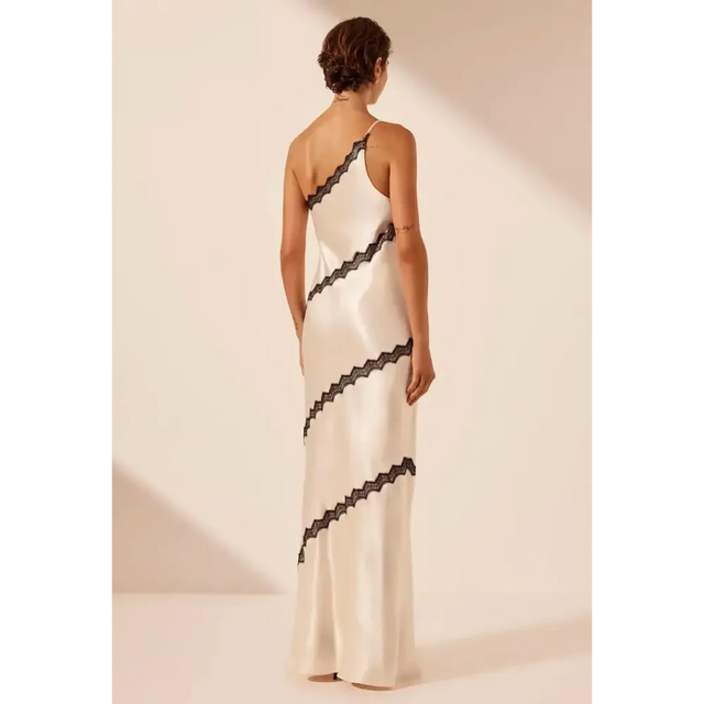 Shona Joy Camille Lace Asymmetrical Maxi Dress in Cream/Black Size 10 - 10 / Multi - Dresses