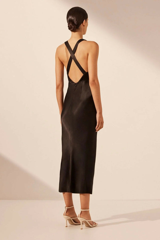Shona Joy Camille Lace Cross Back Midi Dress - 12 / Black - Dresses