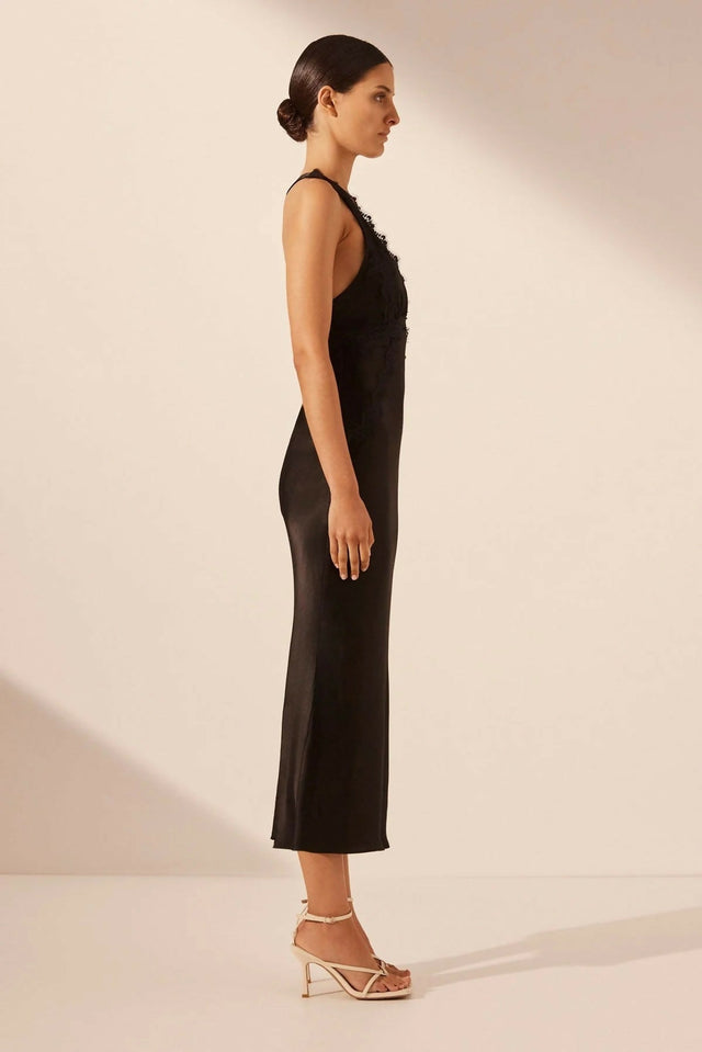 Shona Joy Camille Lace Cross Back Midi Dress - 12 / Black - Dresses