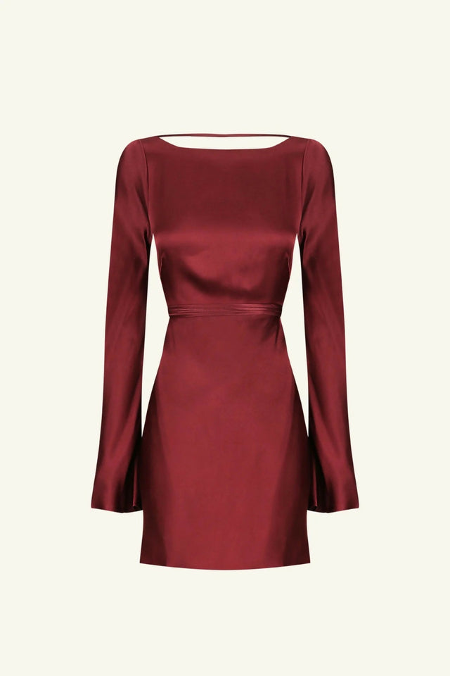 Shona Joy Elia Long Sleeve Open Back Burgundy Size 10 - 10 / Red - Dresses