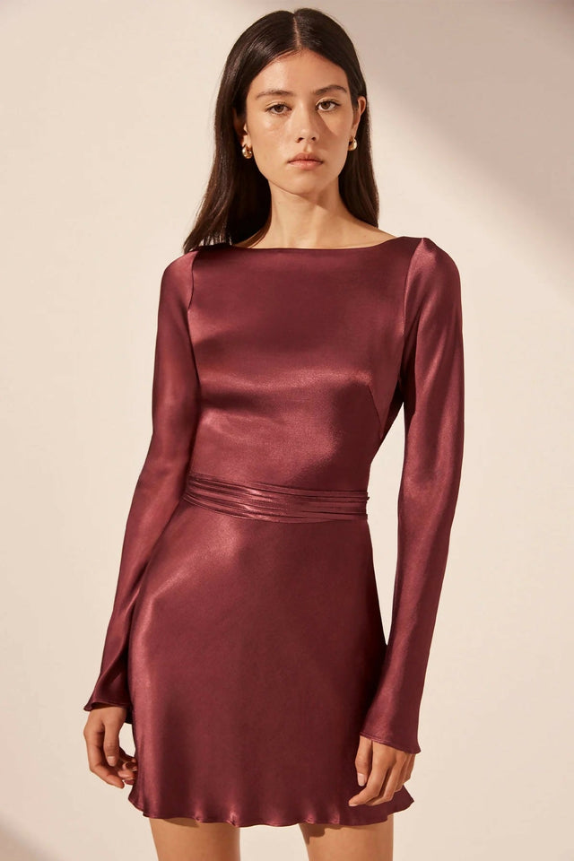 Shona Joy Elia Long Sleeve Open Back Burgundy Size 10 - 10 / Red - Dresses