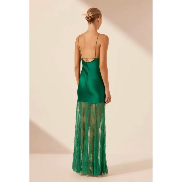 Shona Joy Elle Silk Lace Cowl Maxi Dress Emerald Green - Dresses