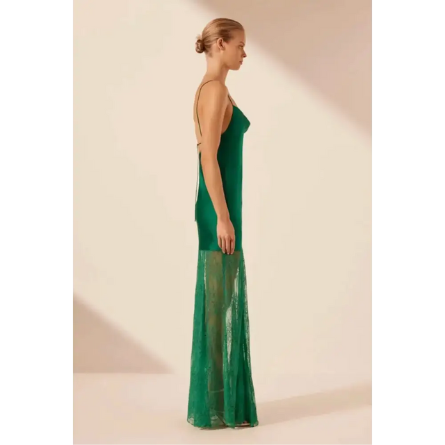 Shona Joy Elle Silk Lace Cowl Maxi Dress Emerald Green - Dresses