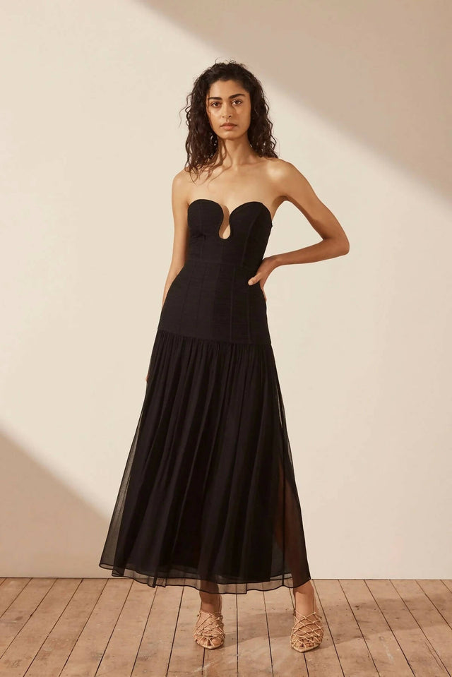 Shona Joy Isola Strapless Ruched Midi Dress - Black - 8 / Black - Dresses