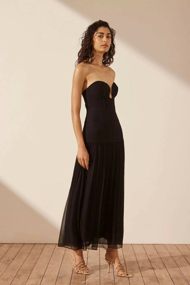 Shona Joy Isola Strapless Ruched Midi Dress - Black - 8 / Black - Dresses