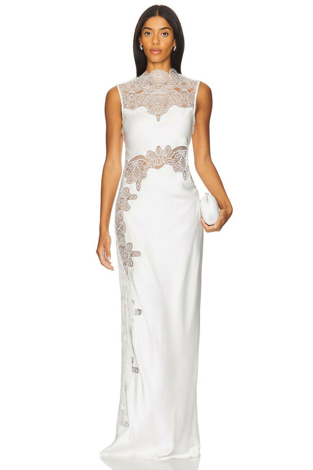 Shona Joy Jamila Lace High Neck Maxi Dress White - Dresses
