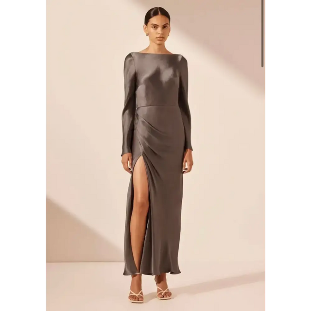 Shona Joy La Lune Flared Sleeve Side Split Midi Dress - Graphite Grey size 8 - 8 / Gray - Dresses