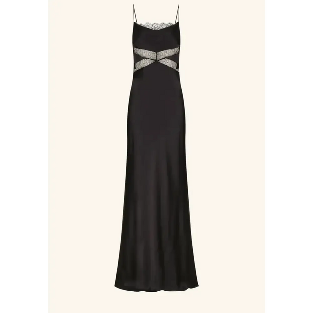 Shona Joy Leticia Silk Cowl Neck Lace Maxi Dress Black Size 6 - 6 / Black - Dresses