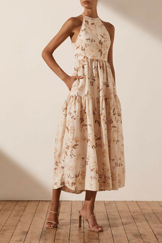 Shona Joy Roxanne Linen Open Back Tiered Dress Size 8 10 & 12 - 8 / Print - Dresses
