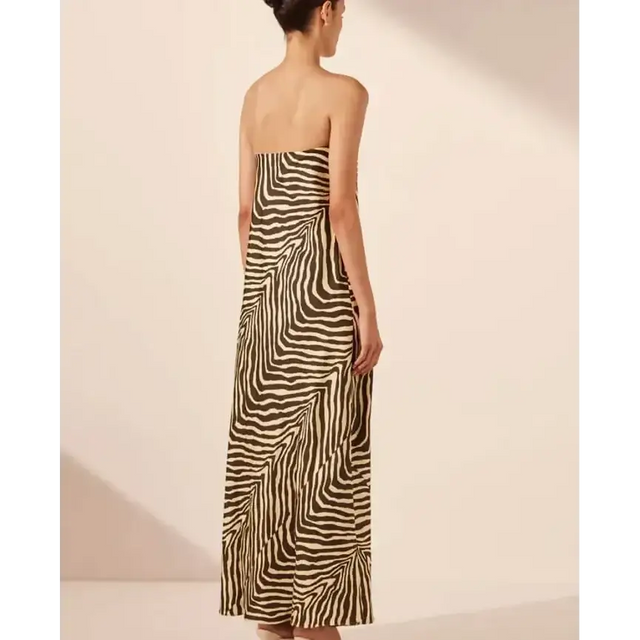 Shona Joy Sana Zebra Silk Strapless Bias Maxi Dress Bone/Chocolate Size 10 - 10 / Print - Dresses
