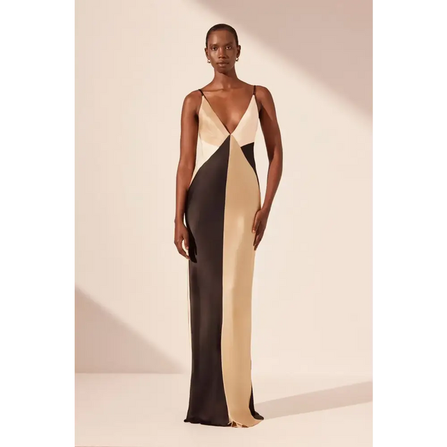 Shona Joy Sofia Contrast Double Strap Maxi Dress in Black/Multi Size 10 - 10 / Multi - Dresses