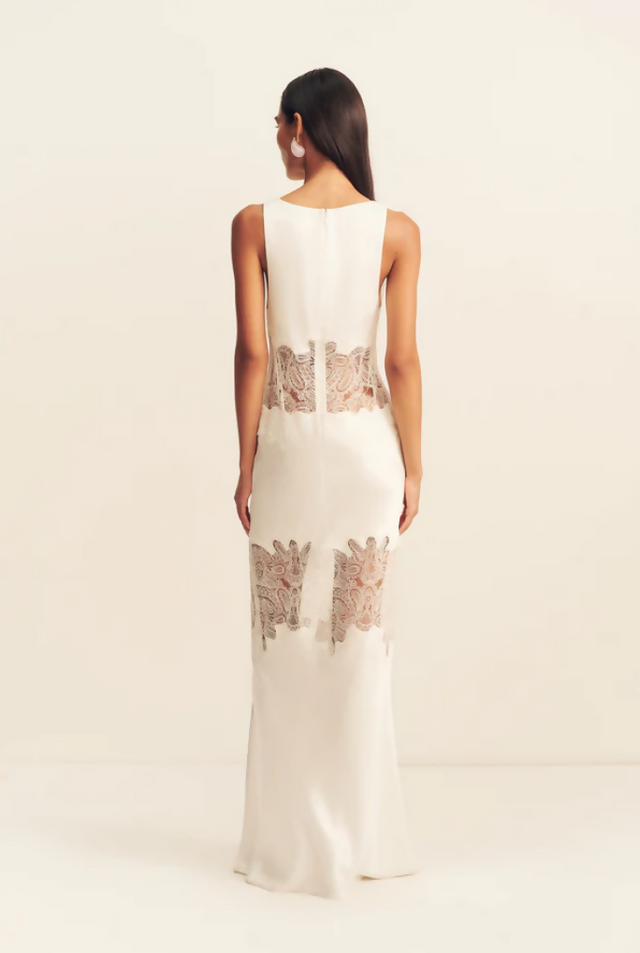 stratus plunged lace panelled maxi dress