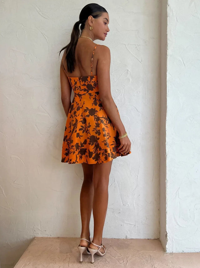 Shona Joy Uli Circle Mini Dress in Papaya and Cacao Print Size 6 - 6 / Print - Dresses