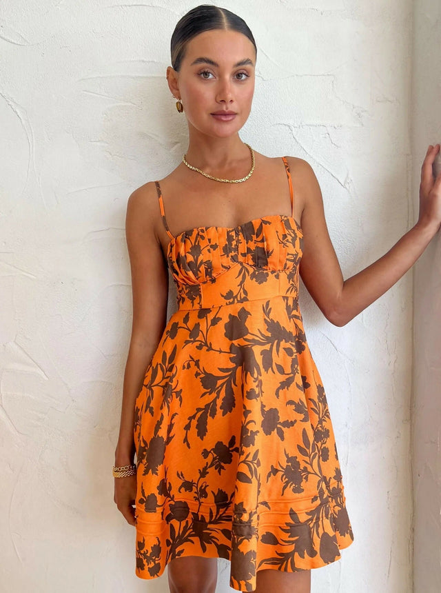 Shona Joy Uli Circle Mini Dress in Papaya and Cacao Print Size 6 - 6 / Print - Dresses