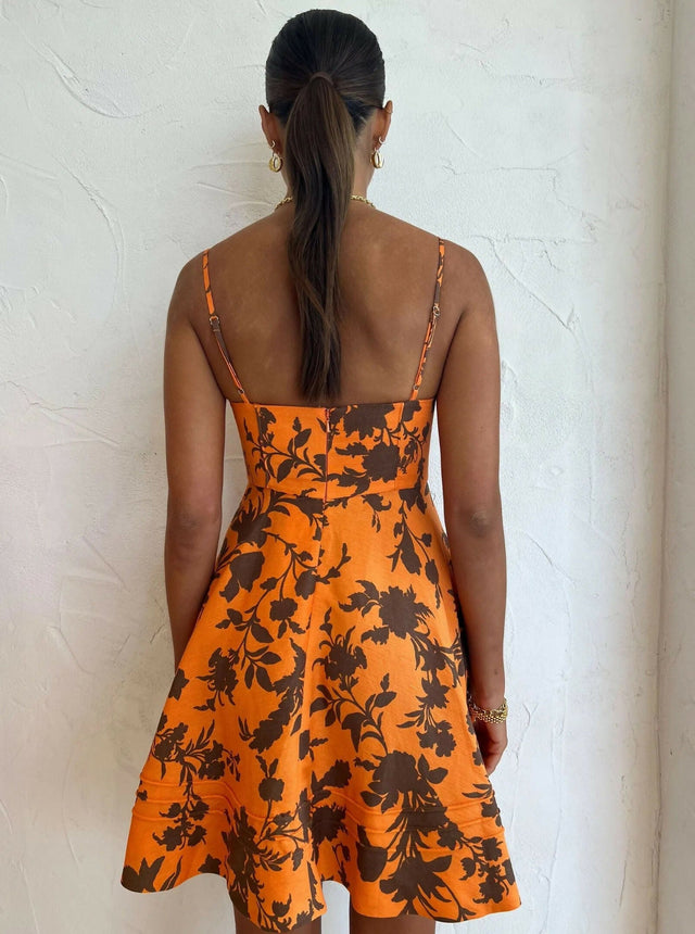 Shona Joy Uli Circle Mini Dress in Papaya and Cacao Print Size 6 - 6 / Print - Dresses