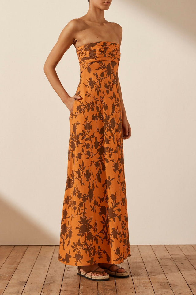 Shona Joy Uli Linen Corded Maxi Dress in Papaya Size 6 - Dresses