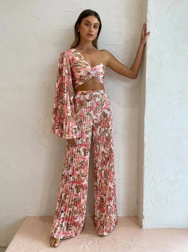 Significant Other Simone Top and Pants Set in Pink Sangria Floral - 8 / Floral - Outfit Sets