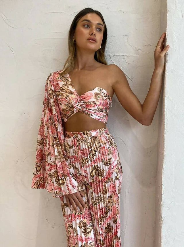 Significant Other Simone Top and Pants Set in Pink Sangria Floral - 8 / Floral - Outfit Sets