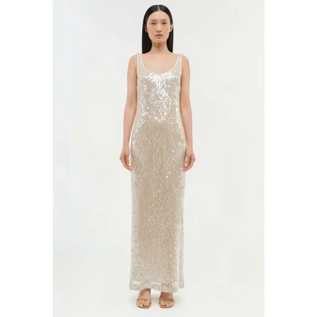 Simkhai Bex Sequin Tank Champagne Tulle Dress Size US 6 - 6 / White - Dresses