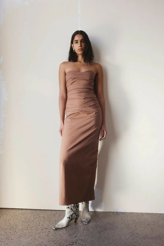 Sir The Label Alba Strapless Dress in Mocha Size 3 (AU 12) - 12 / Brown - Dresses