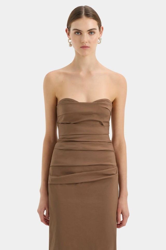 Sir The Label Alba Strapless Dress in Mocha Size 3 (AU 12) - 12 / Brown - Dresses