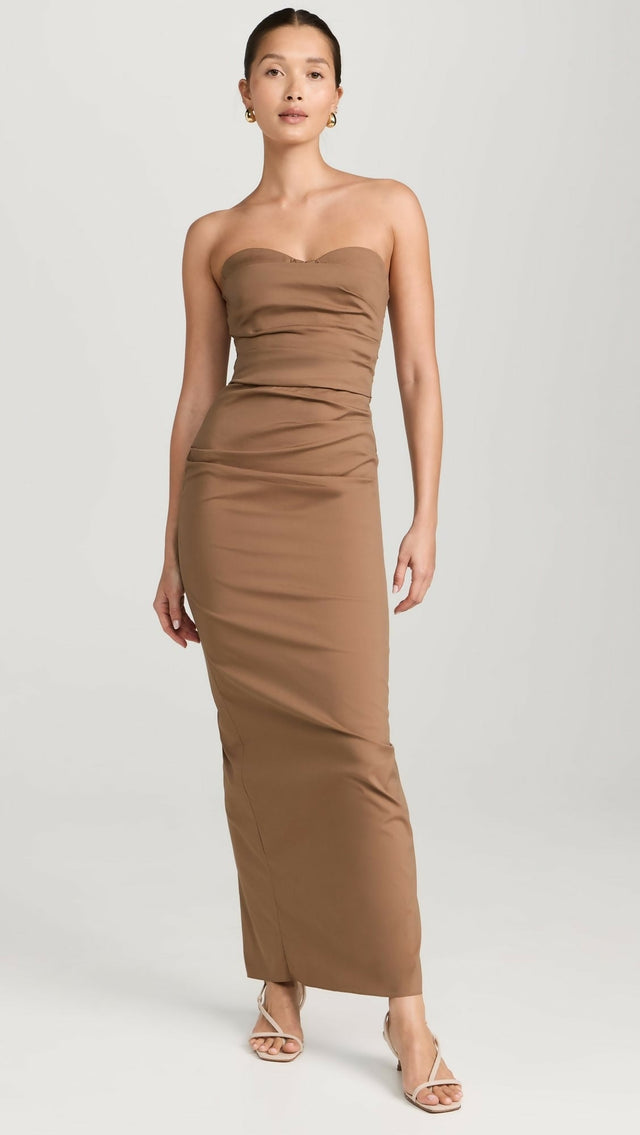 Sir The Label Alba Strapless Gown Mocha - 6 / Brown - Dresses