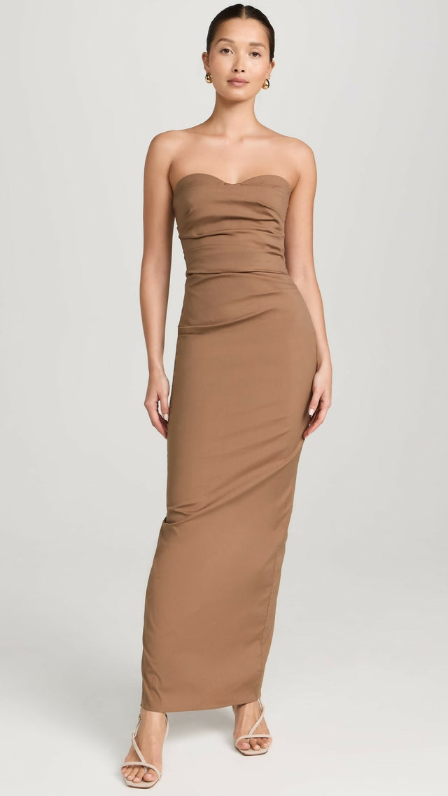 Sir The Label Alba Strapless Gown Mocha - 6 / Brown - Dresses