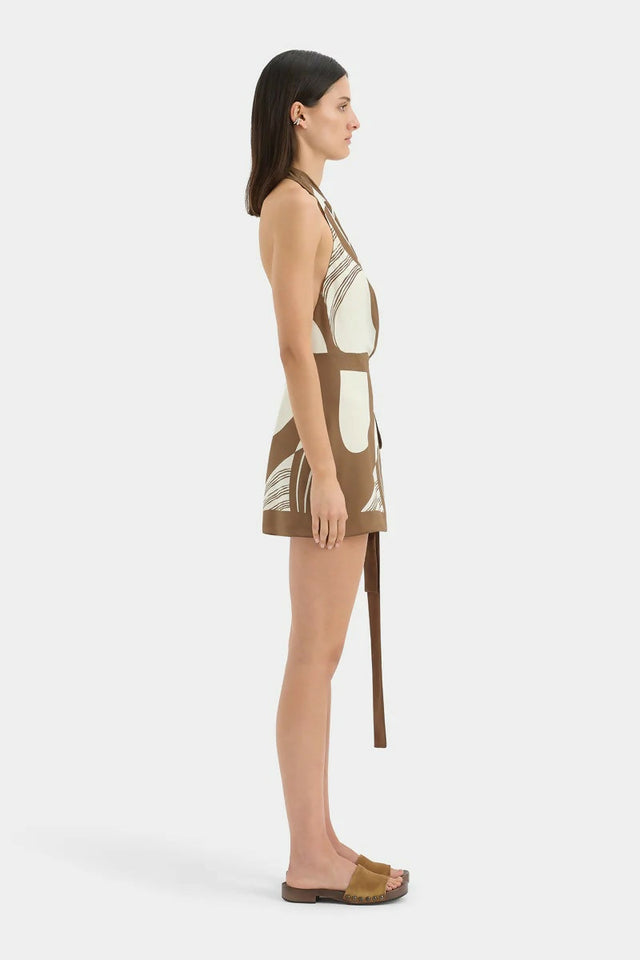 Sir The Label Almara Wrap Halter Mini Dress Brown - 6 / Brown - Dresses