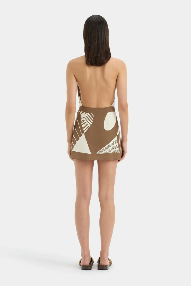 Sir The Label Almara Wrap Halter Mini Dress in Espresso Stripe - 10 / Multi - Dresses