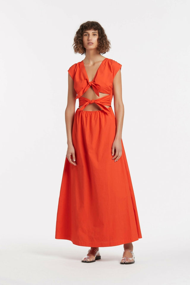 Sir The Label Anja Tie Midi Reversible Dress Mandarin Red - 8 / Red - Dresses