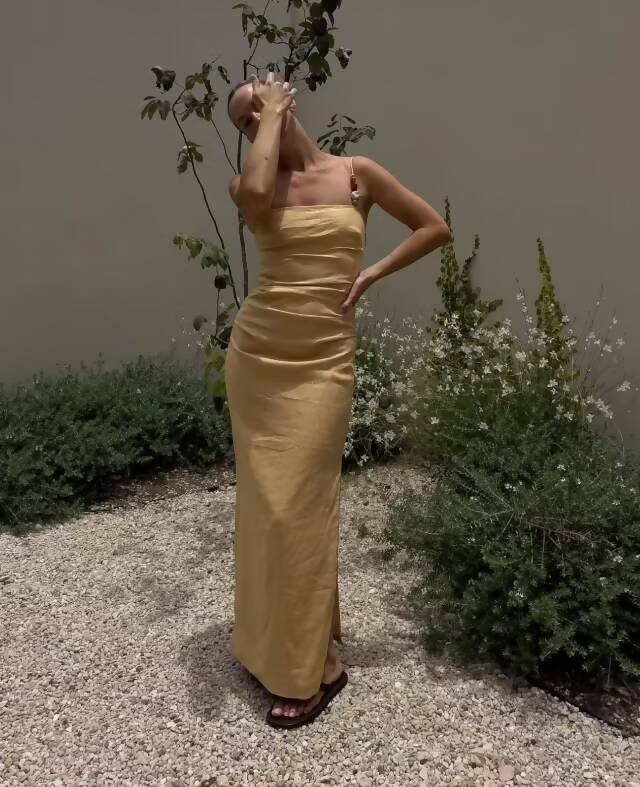 Sir The Label Antonia Beaded Midi Dress - 14 / Yellow - Dresses