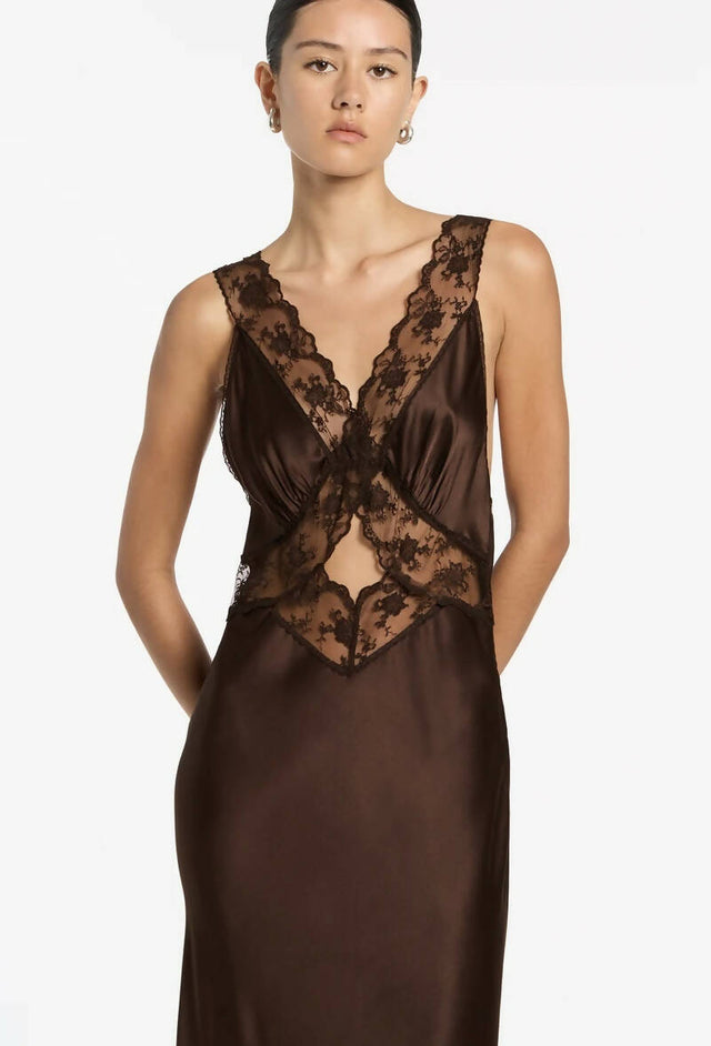 Sir The Label Aries Cut Out Gown in Chocolate - 10 / Chocolate - Dresses