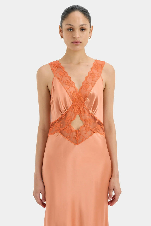 Sir The Label Aries Cut Out Gown in Peach - 6 / Orange - Dresses