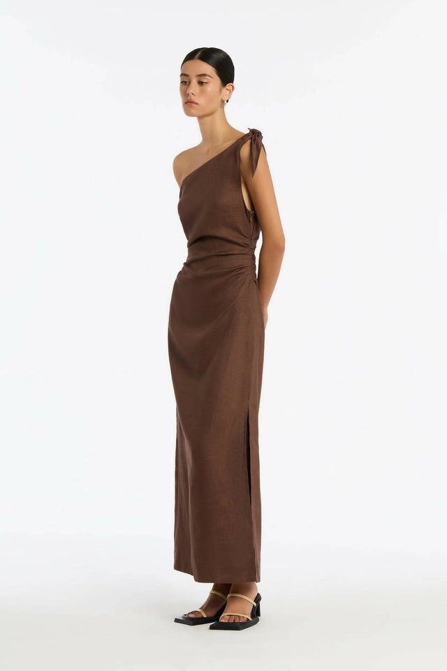 Sir The Label Bettina off Shoulder Dress- Chocolate - 10 / Brown - Dresses