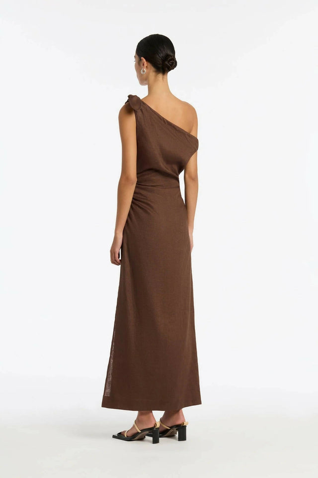Sir The Label Bettina off Shoulder Dress- Chocolate - 10 / Brown - Dresses