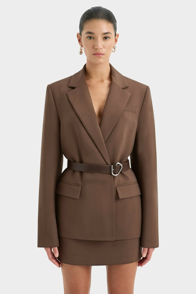 Sir The Label Bromley Tailored Blazer Mini Skirt and Bodice in Chocolate - Outfit Sets