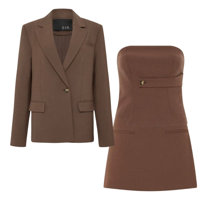 Sir The Label Bromley Tailored Blazer Mini Skirt and Bodice in Chocolate - Outfit Sets