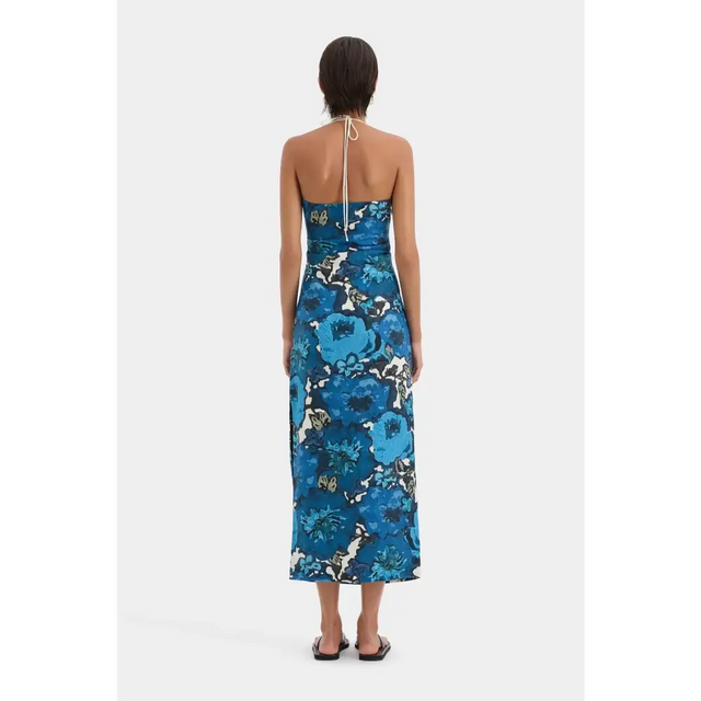 Sir The Label Camellia Midi Dress in Flora Print Size 2 / AU 10 - 10 / Blue - Dresses