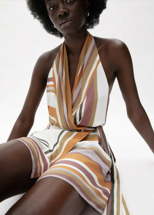 Sir The Label Caprera Wrapped Silk Halter Mini Dress - 8 / Multi - Dresses