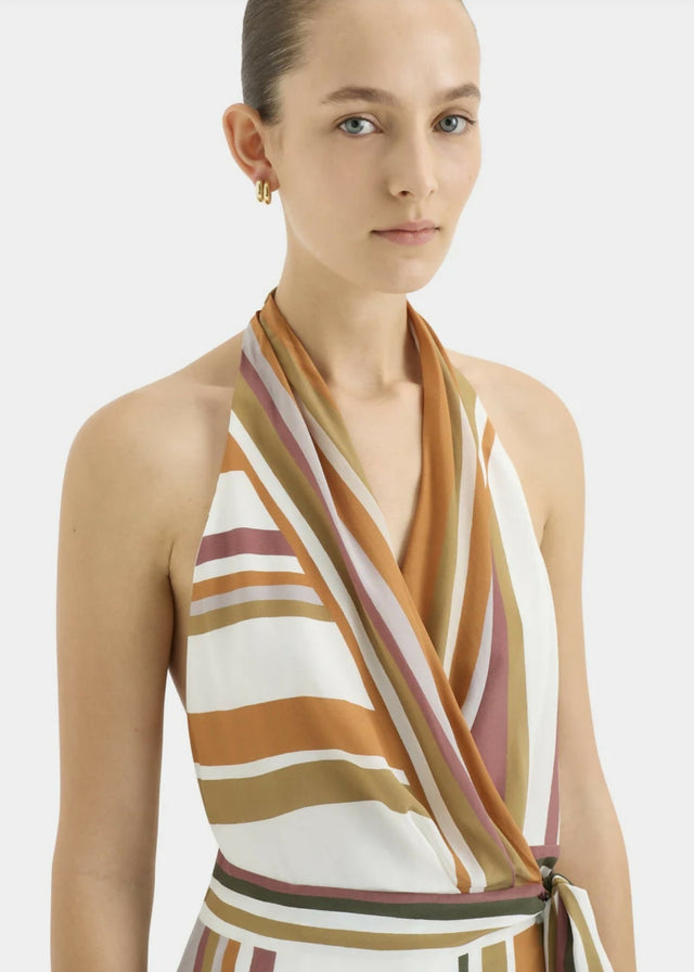 Sir The Label Caprera Wrapped Silk Halter Mini Dress - 8 / Multi - Dresses