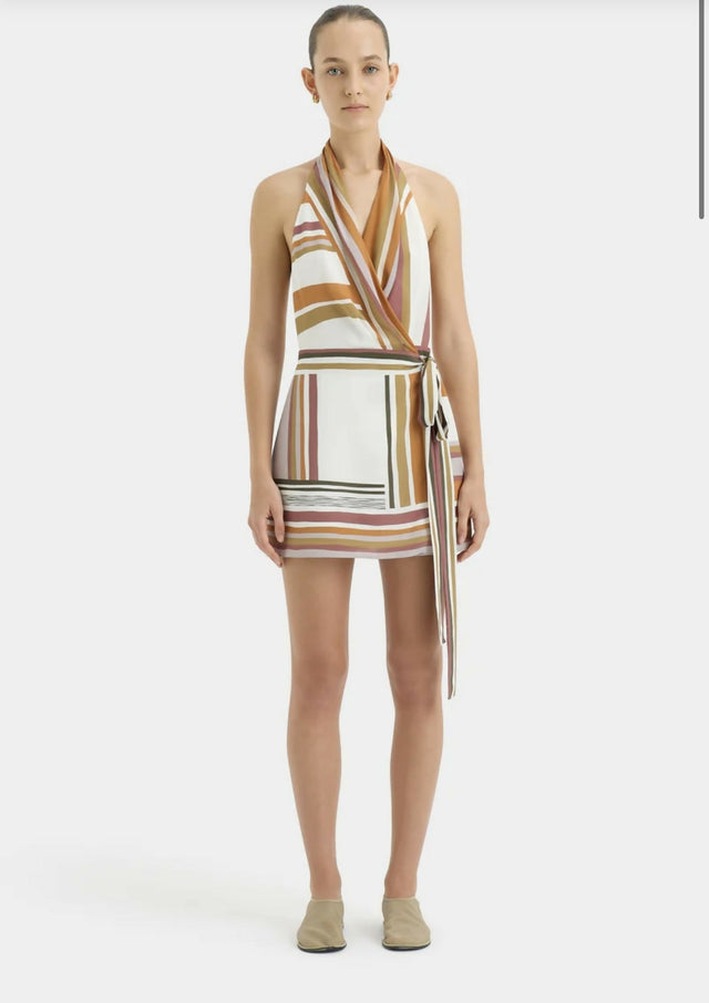 Sir The Label Caprera Wrapped Silk Halter Mini Dress - 8 / Multi - Dresses