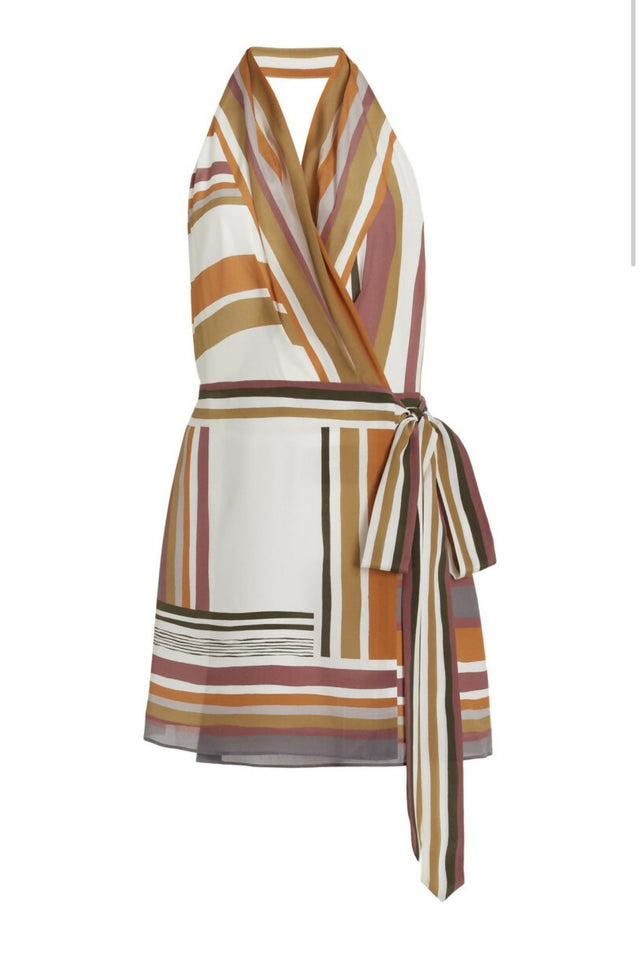 Sir The Label Caprera Wrapped Silk Halter Mini Dress - 8 / Multi - Dresses