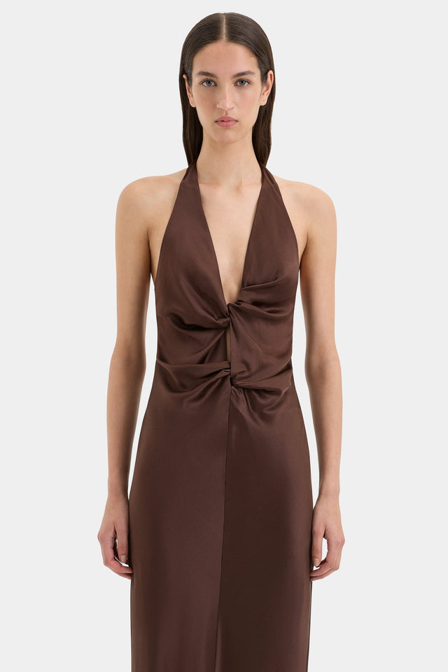 Sir The Label Como Twist Dress in Chocolate - Dresses