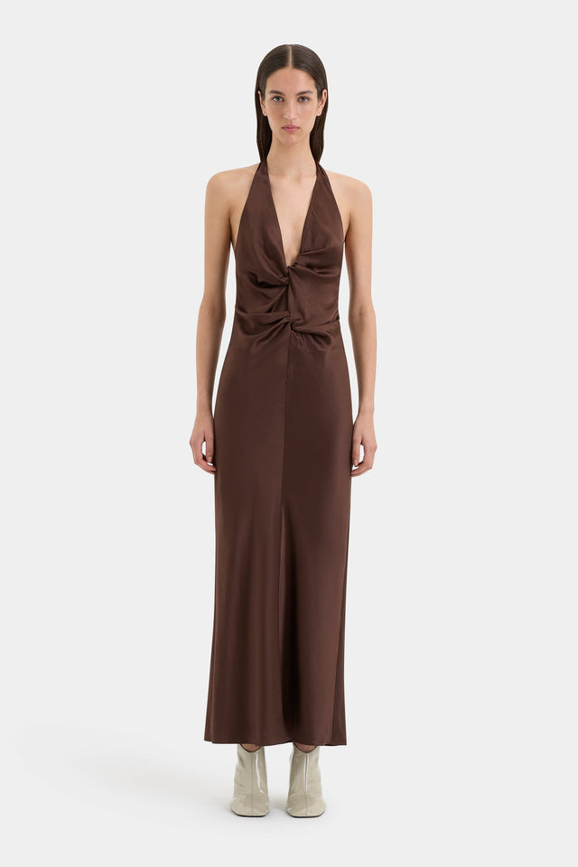 Sir The Label Como Twist Dress in Chocolate - Dresses