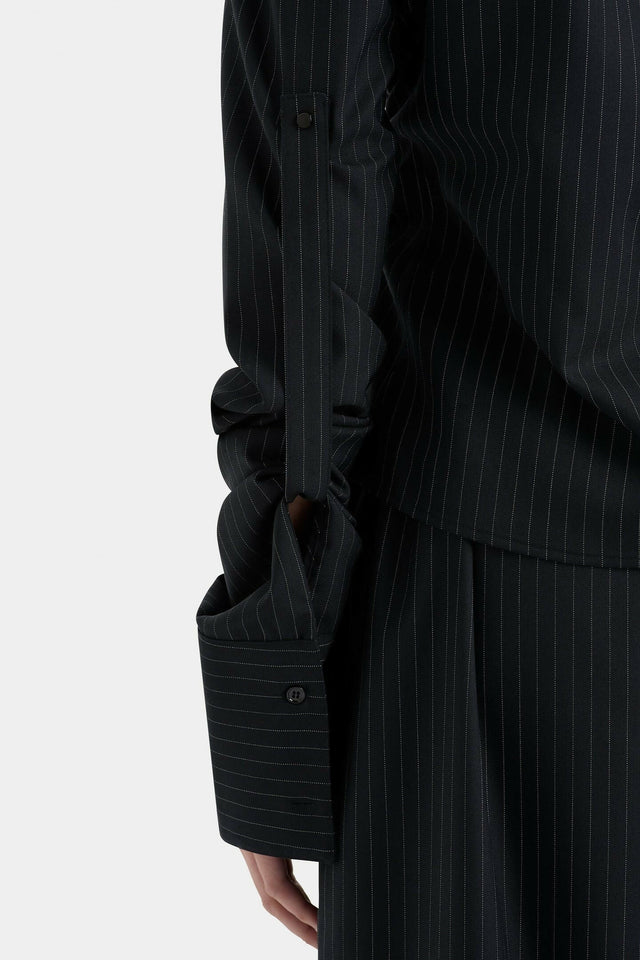 Sir The Label Edie Ruched Sleeve Shirt and Mini Short in Pinstripe - Outfit Sets