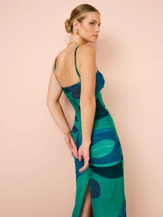 Sir The Label Frankie Gathered Midi Dress in Emerald - 4 / Multi - Dresses