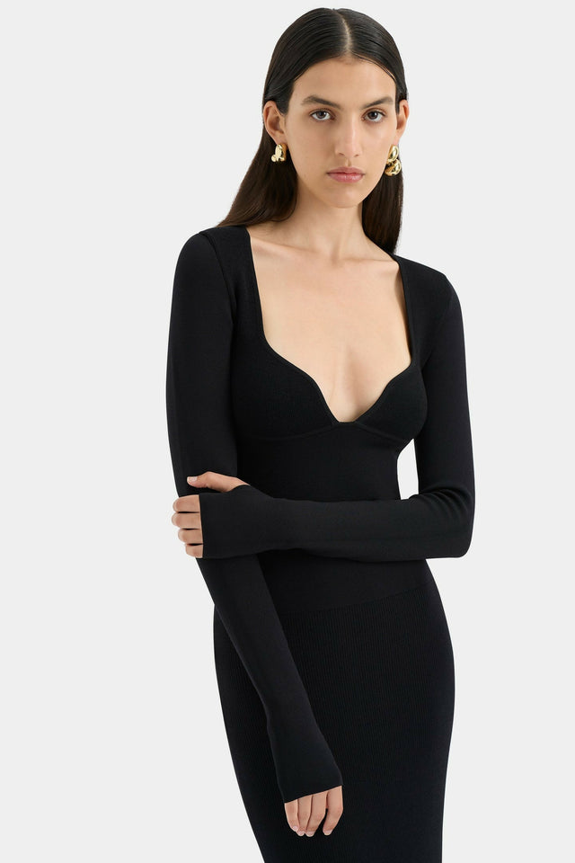 Sir The Label Helena Long Sleeve Midi Dress In Black - 8 / Black - Dresses